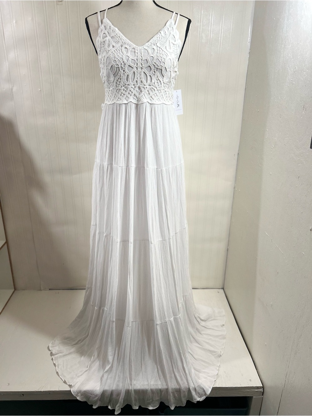 Jessica Simpson White Maxi Dress with Crochet Detail